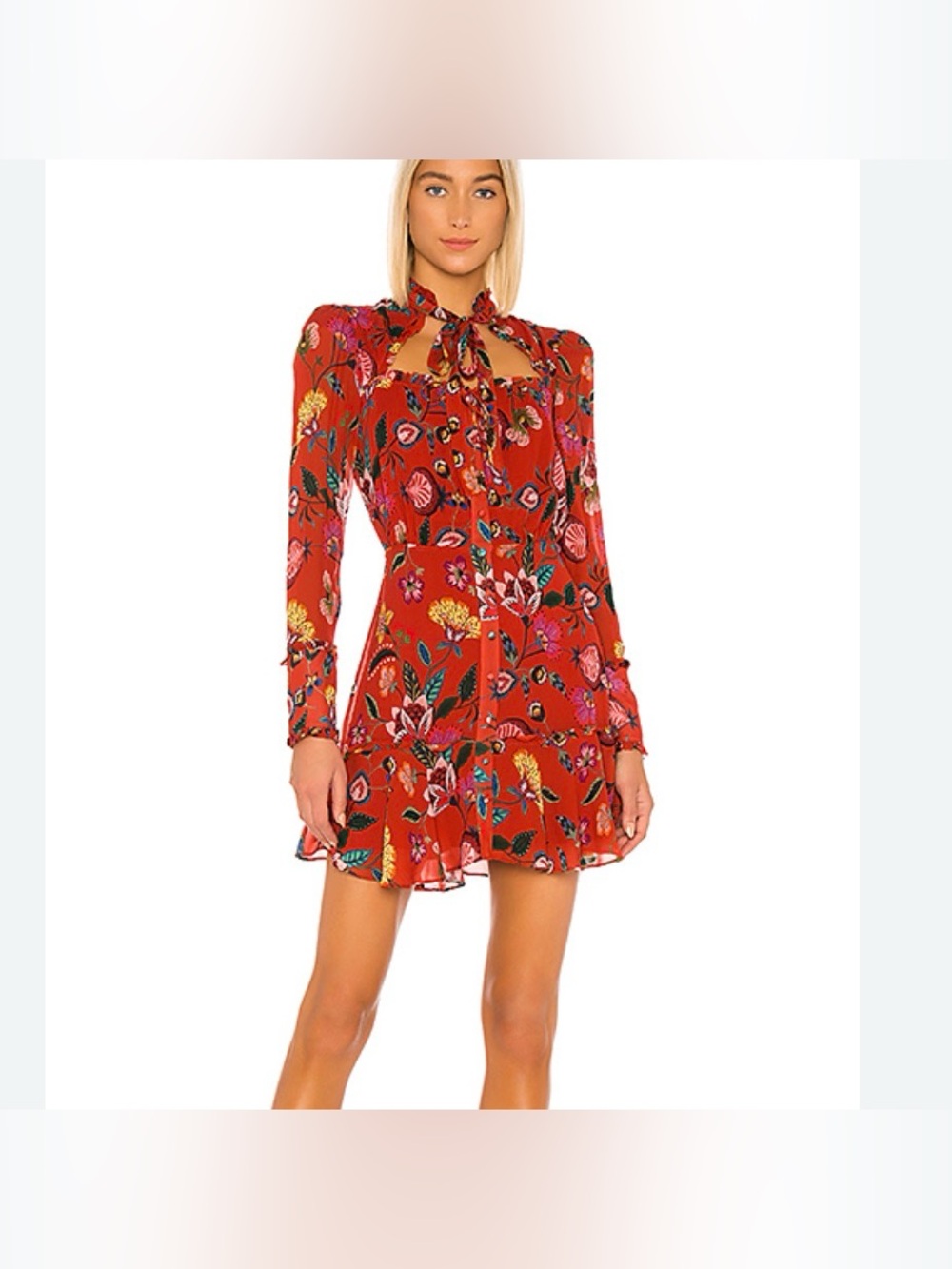 ALEXIS Morgana Chiffon Mini Dress In Red Floral Sz S Party Cocktail Feminine